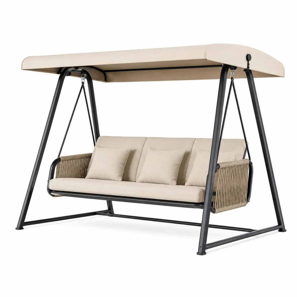Beige Outdoor Swing Chair with Steel and Wicker