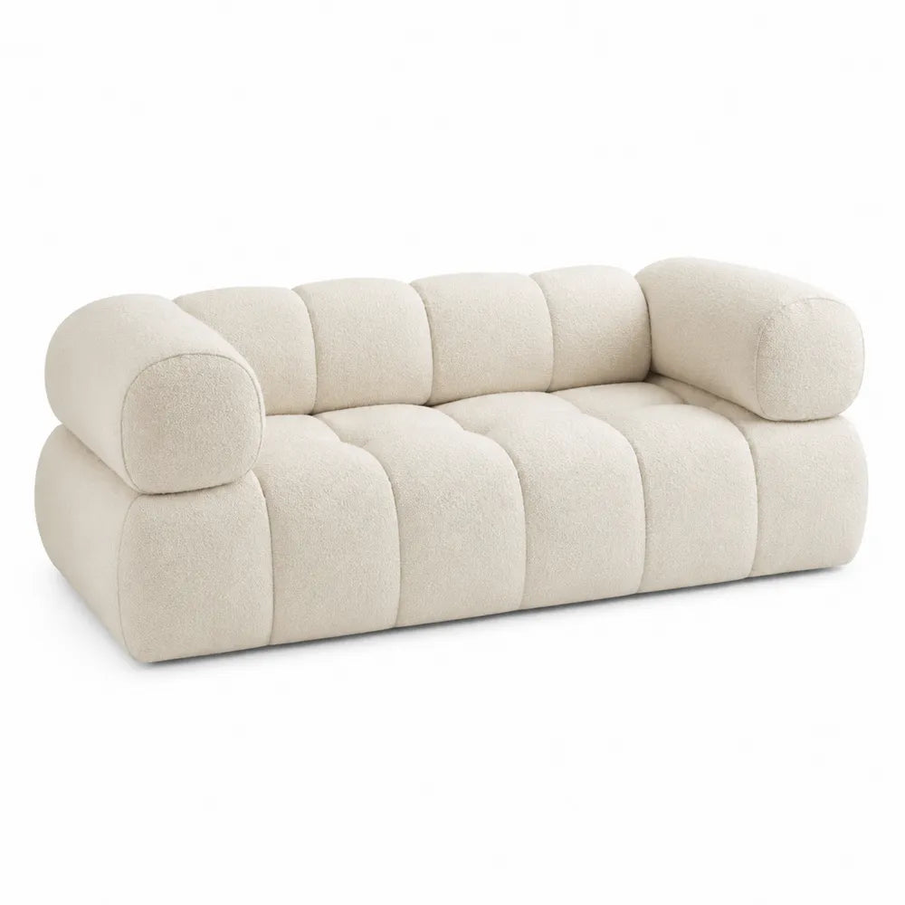 Modern Curved Sofa Polyester Fabric Cream Upholstery 220cm