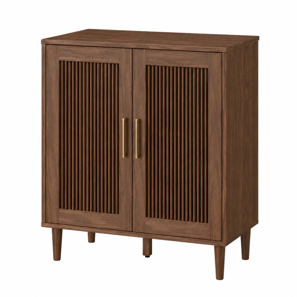 Walnut Wood Sideboard with Brass Handles