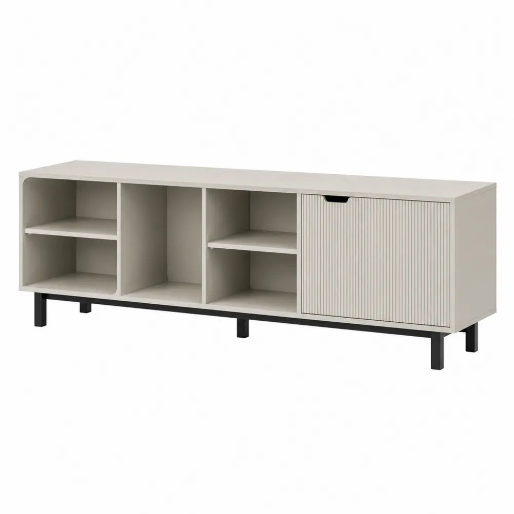 White MDF TV Stand with Shelving Unit and Door 152cm x 40cm x 50cm