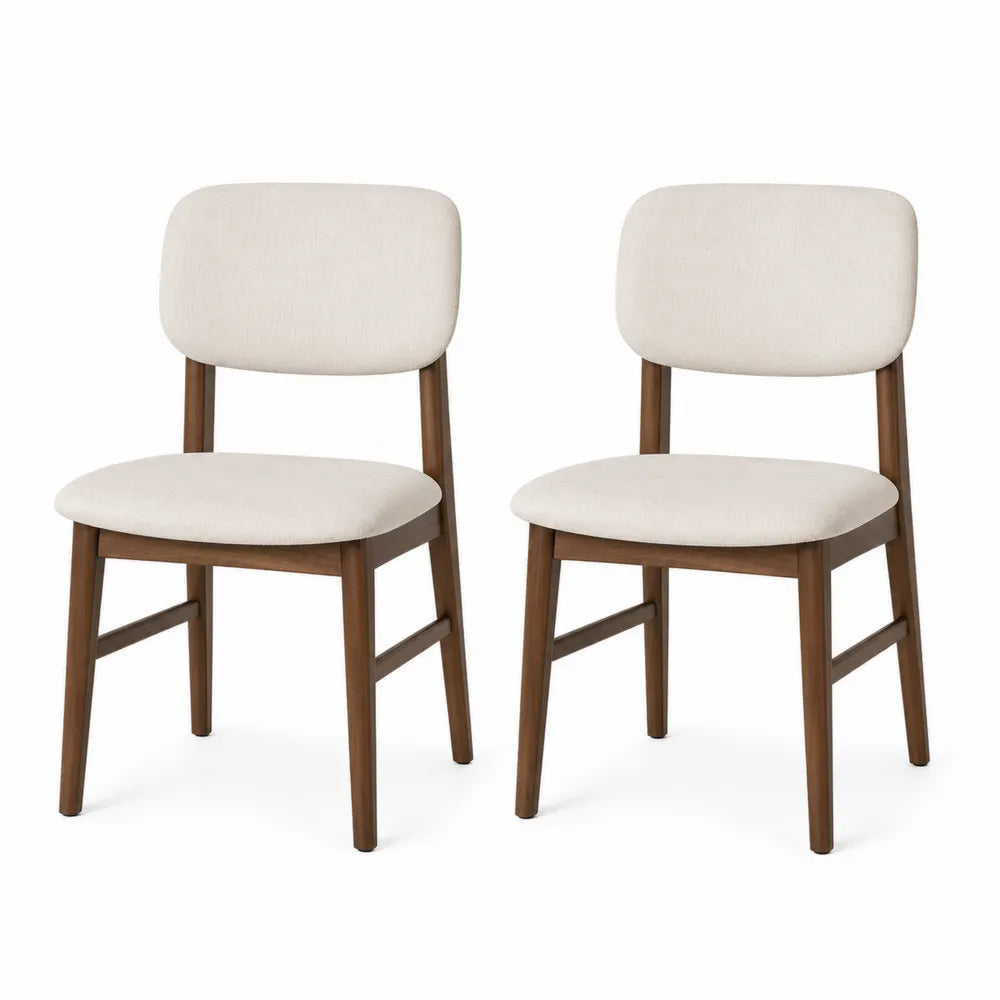 Wooden Dining Chair Set Upholstered Beige 2-Pack