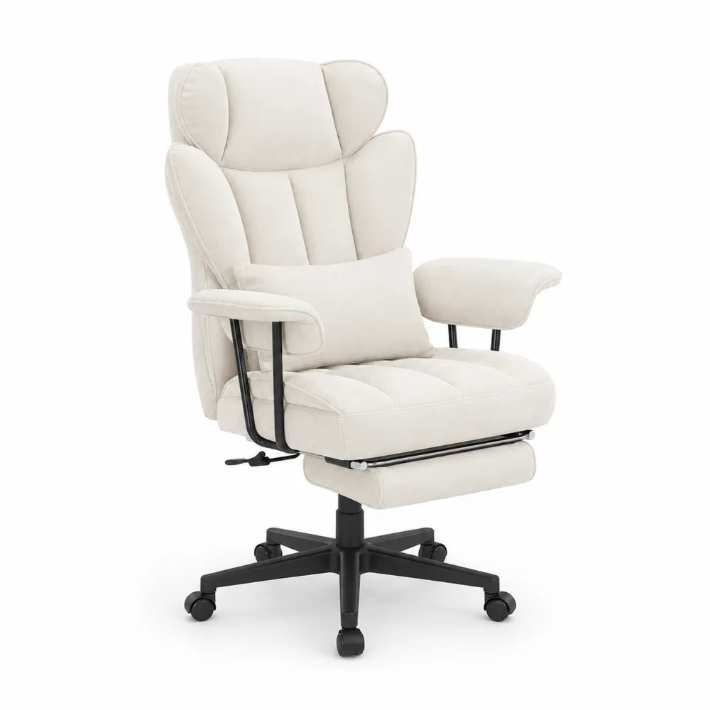 Office Chair Recliner Faux Leather Beige