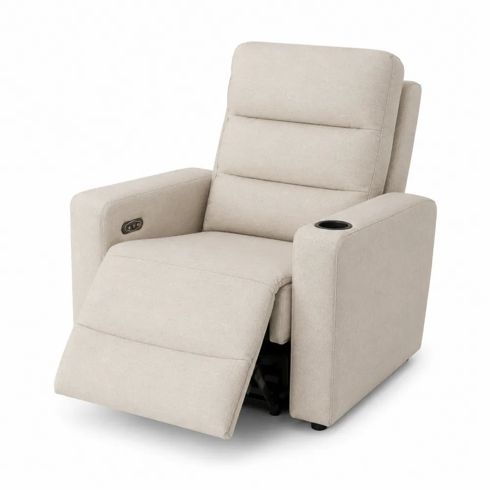 Beige Linen Recliner Chair with Cup Holder and USB Port