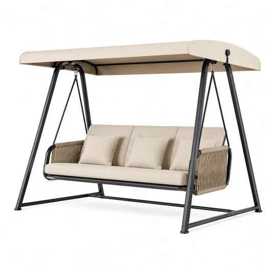 Beige Outdoor Swing Chair with Steel and Wicker