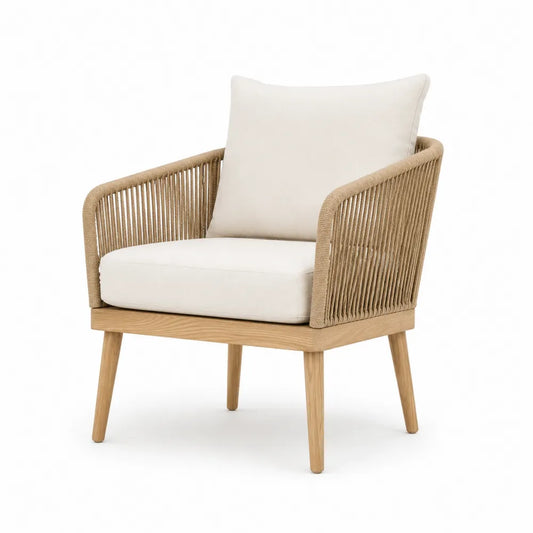 Outdoor Armchair Rope Woven Wood Beige Cushion 60x65x75 cm