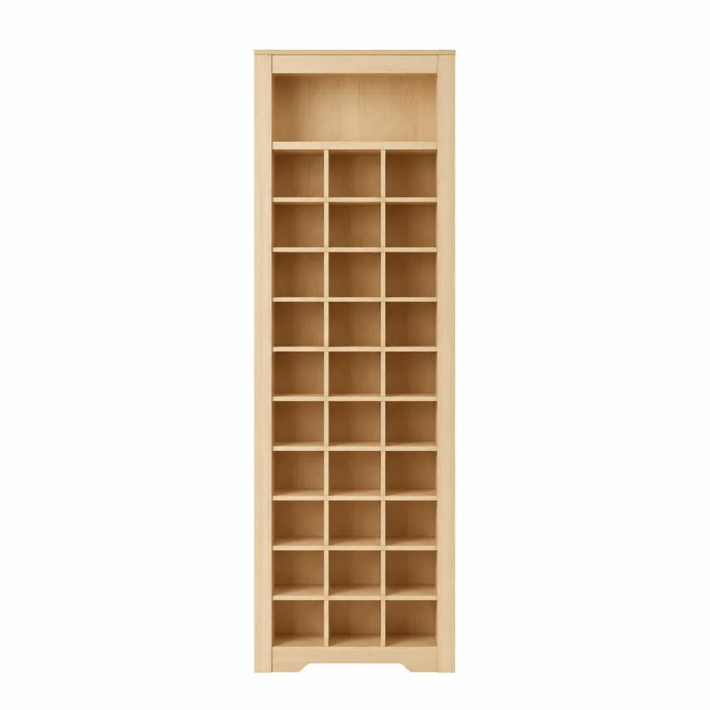 Tall Wooden Storage Shelf Unit 25-Compartment Light Wood 180cm