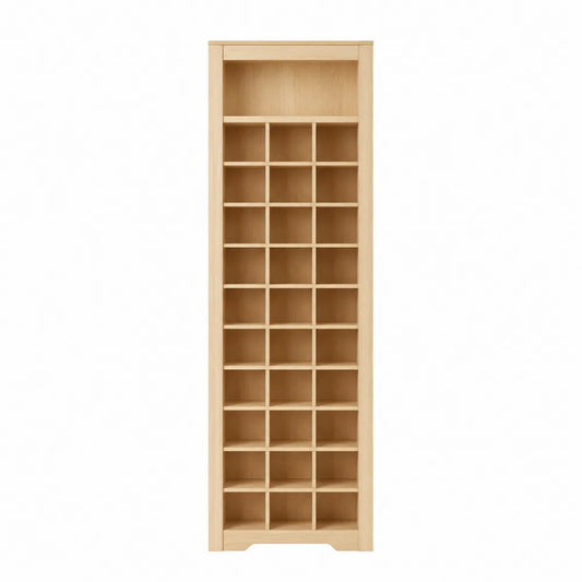 Tall Wooden Storage Shelf Unit 25-Compartment Light Wood 180cm