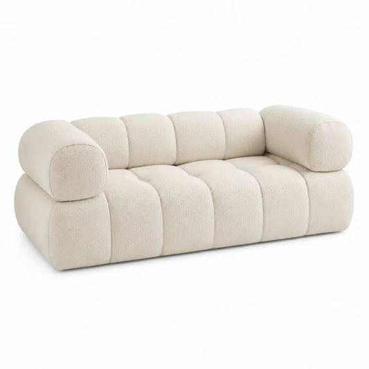 Modern Curved Sofa Polyester Fabric Cream Upholstery 220cm
