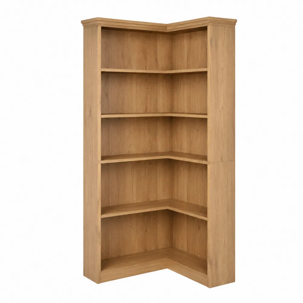 Oak Corner Bookcase with Five Shelves