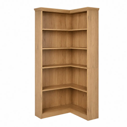 Oak Corner Bookcase with Five Shelves
