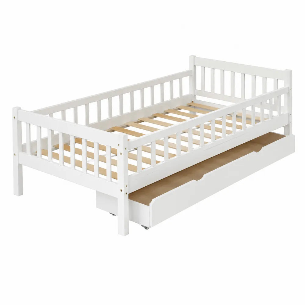 White Wood Twin Bed with Trundle