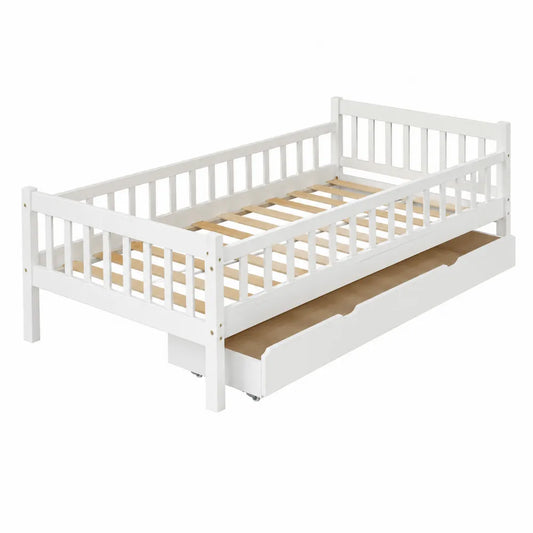 White Wood Twin Bed with Trundle