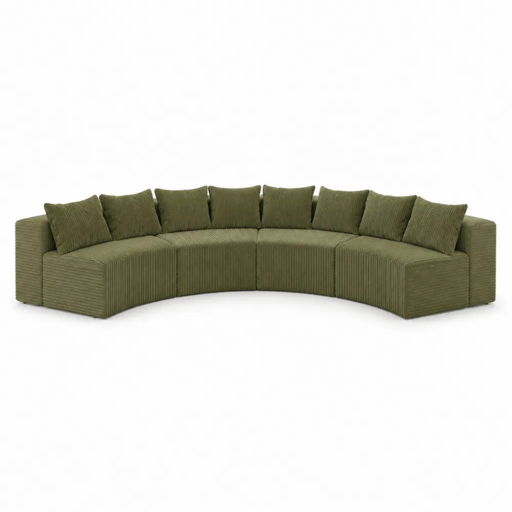 Curved Sectional Sofa Corduroy Fabric Green 9-Seater