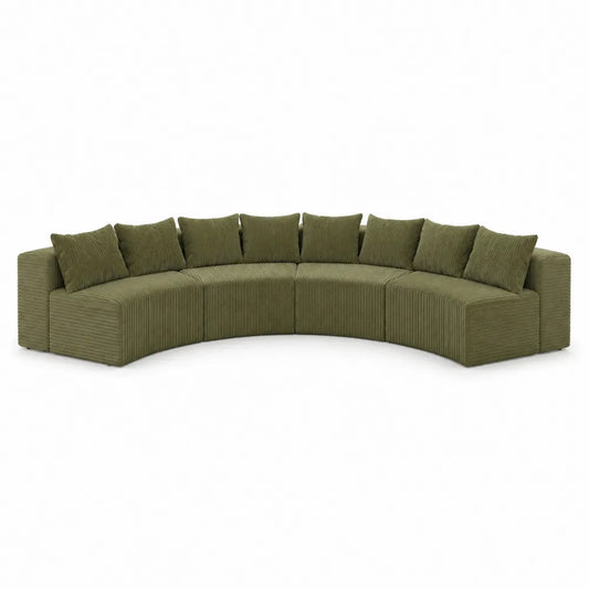 Curved Sectional Sofa Corduroy Fabric Green 9-Seater