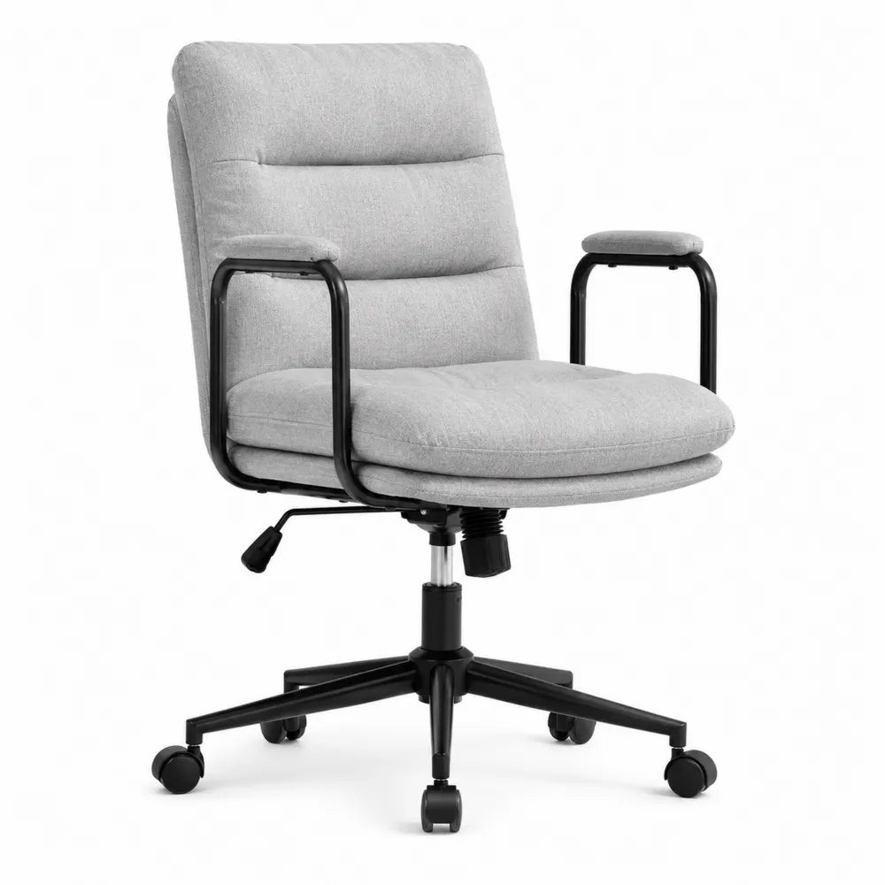 Office Chair Ergonomic Swivel Steel Frame Light Gray Polyester