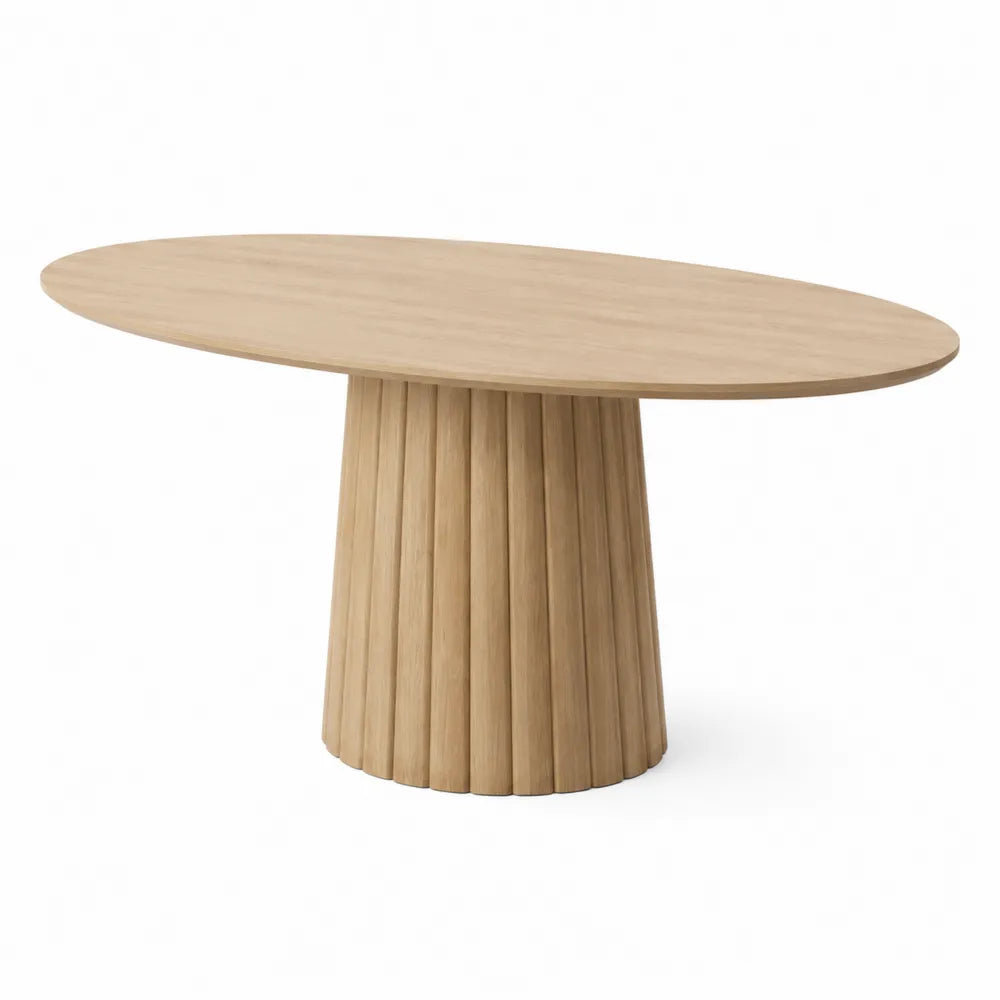 Oval Dining Table Solid Oak Veneer Natural Finish 200cm