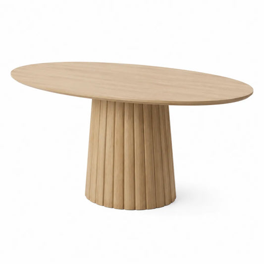 Oval Dining Table Solid Oak Veneer Natural Finish 200cm