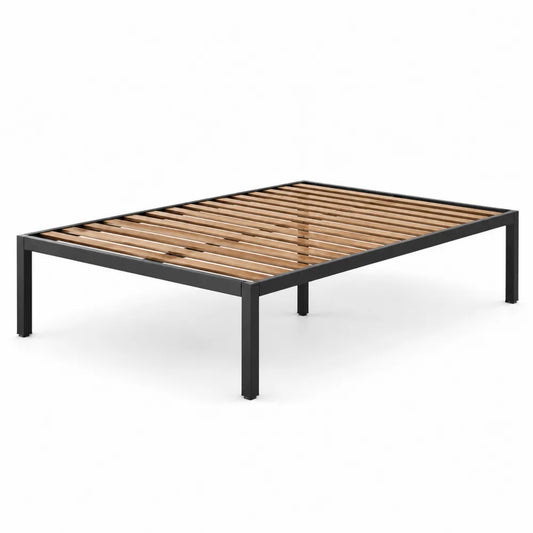 Black Metal and Plywood Queen Size Platform Bed Frame 203cm x 152cm x 35cm