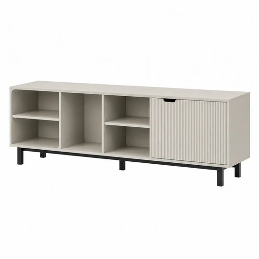 White MDF TV Stand with Shelving Unit and Door 152cm x 40cm x 50cm