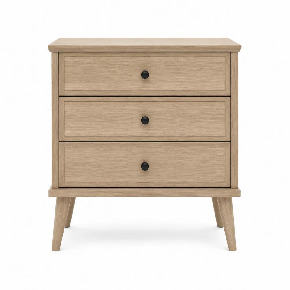 3-Drawer Solid Oak Wood Nightstand 60cm