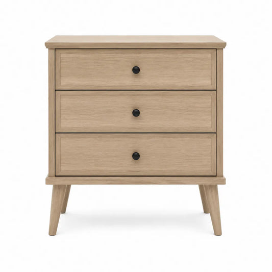 3-Drawer Solid Oak Wood Nightstand 60cm