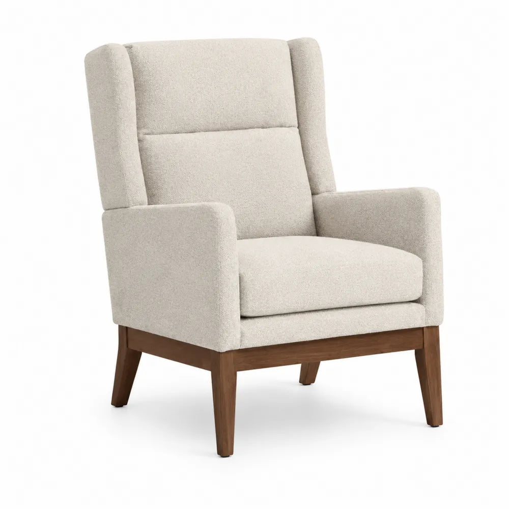 Polyester Wingback Armchair with Solid Wood Frame in Beige