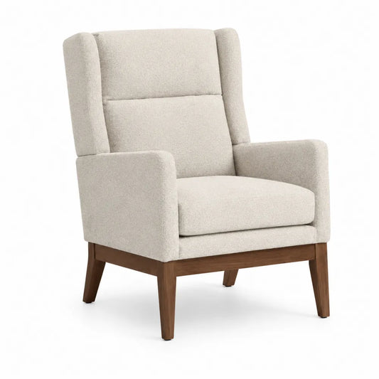 Polyester Wingback Armchair with Solid Wood Frame in Beige