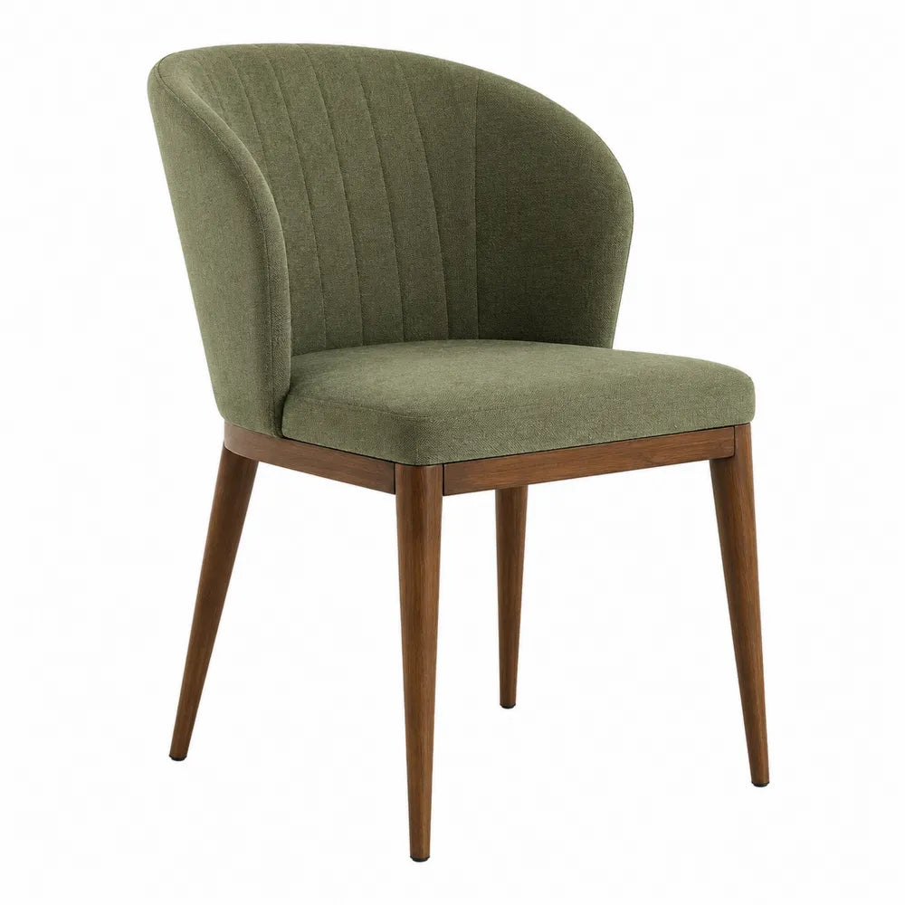 Dining Chair with Curved Back Fabric Upholstery and Solid Wood Legs