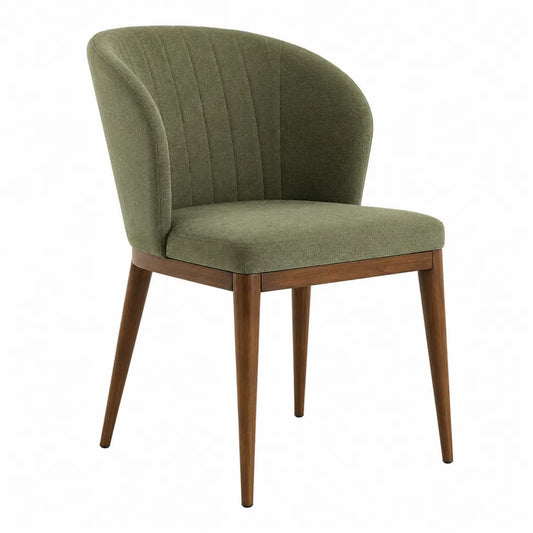 Dining Chair with Curved Back Fabric Upholstery and Solid Wood Legs