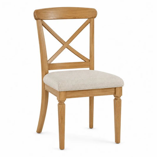 Solid Oak Dining Chair with Linen Upholstery Beige