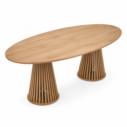 Oval Solid Oak Dining Table with Double Pedestal Base 200cm