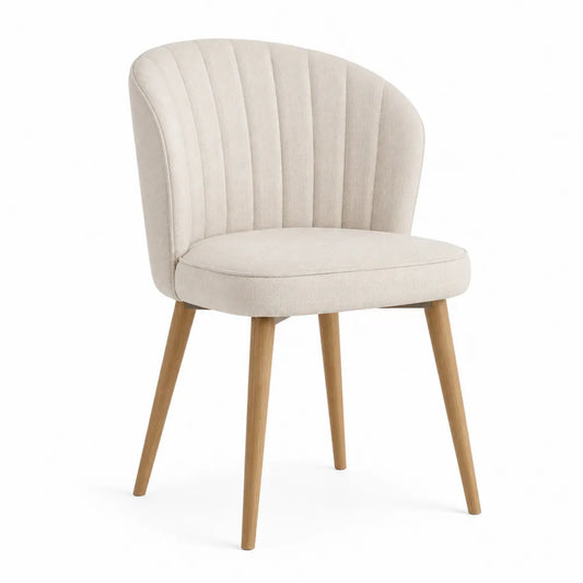 Beige Upholstered Dining Chair with Solid Wood Legs