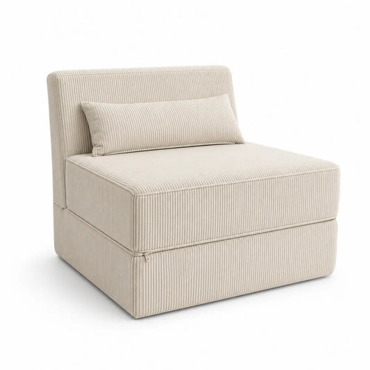 Beige Corduroy Armless Sofa Chair