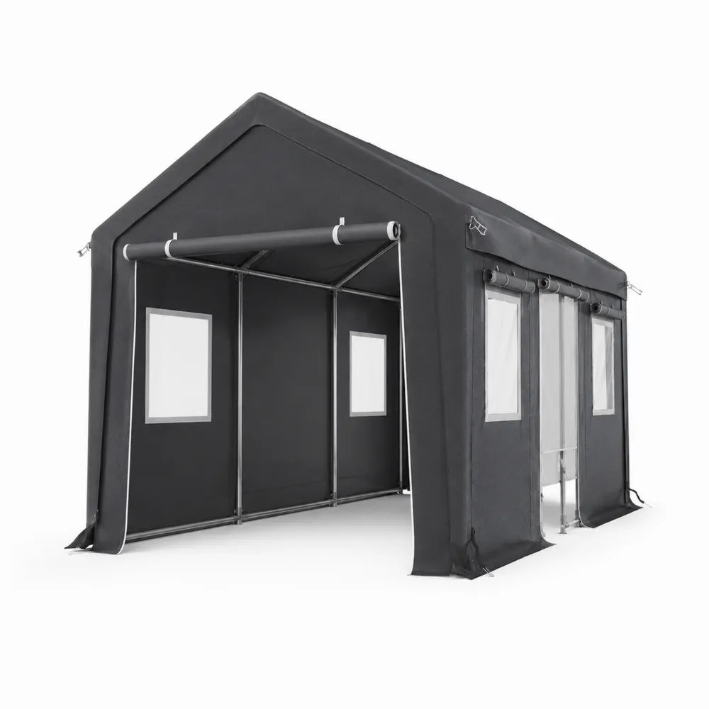 Outdoor Shelter Canopy Steel Frame Polyester Fabric Black 300x200x240 cm