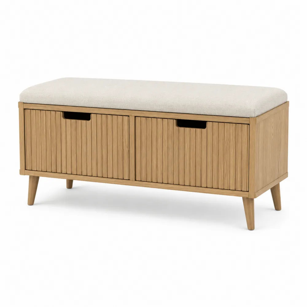 Wooden Storage Bench with Cushion Top, 90cm