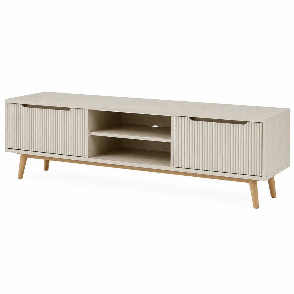 Wood TV Stand with Solid Wood Legs Beige 180cm